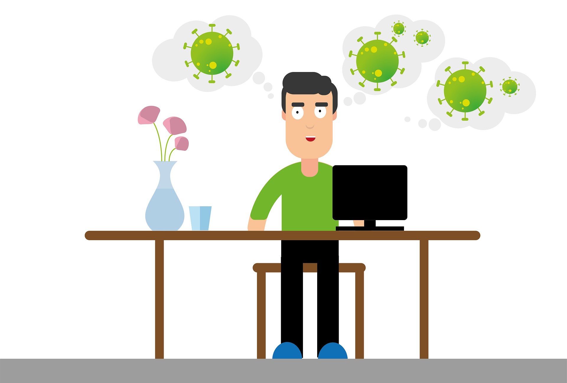 Ilustración de persona trabajando en su ordenador desde casa por el coronavirus